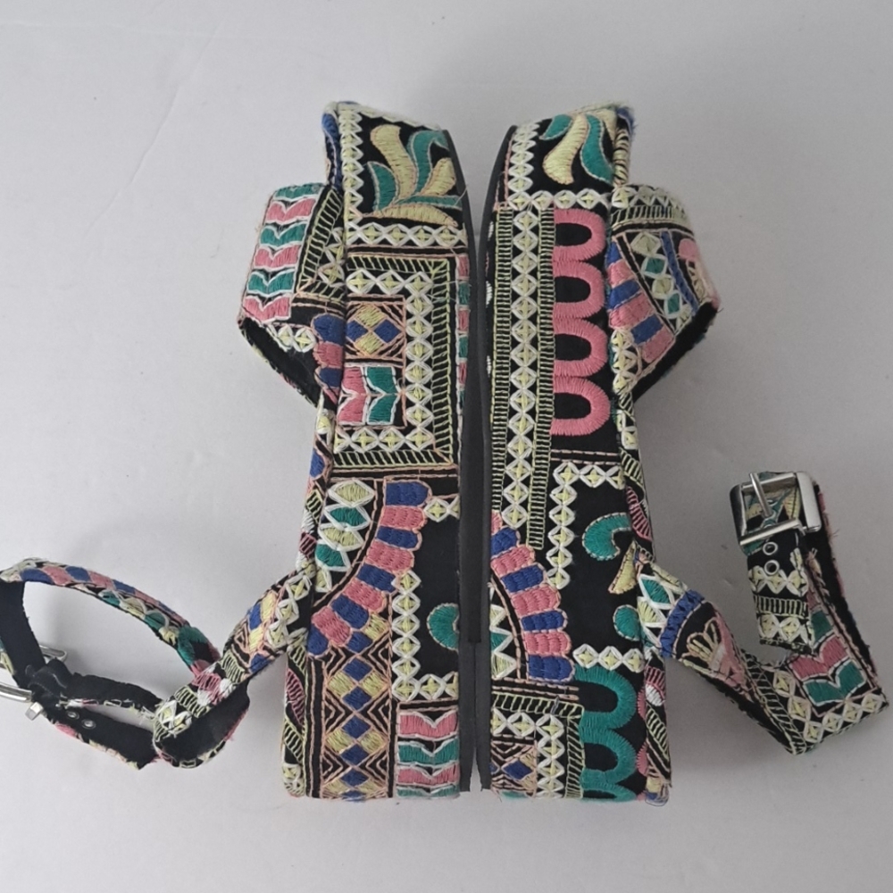 River Island Russia Platform Vibrant Folk Art Embroidered Ankle Strap Sandals 8 - Picture 6 of 14